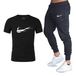 Лидер продаж, летние мужские комплекты, футболки + штаны, комплекты из двух предметов, повседневный спортивный костюм для мужчин, 2019