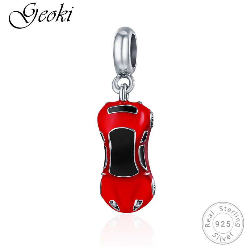 

Geoki 925 Sterling Silver Red Sports Car Shaped Charms fit Original Pandora Bracelet S925 Racing Cars Beads Necklace Pendant