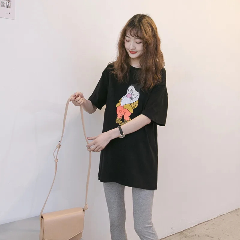 

Summer New Maternity Cartoon Long T-Shirt Short Sleeve 100% Cotton TShirt Pregnancy Loose Fashion Pregnant Women Lovely Clothes