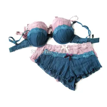 

Free Shipping Women Push Up Bra Striped Half Cup Women Comfortable Underwear Just For 32B Women's Bra Set