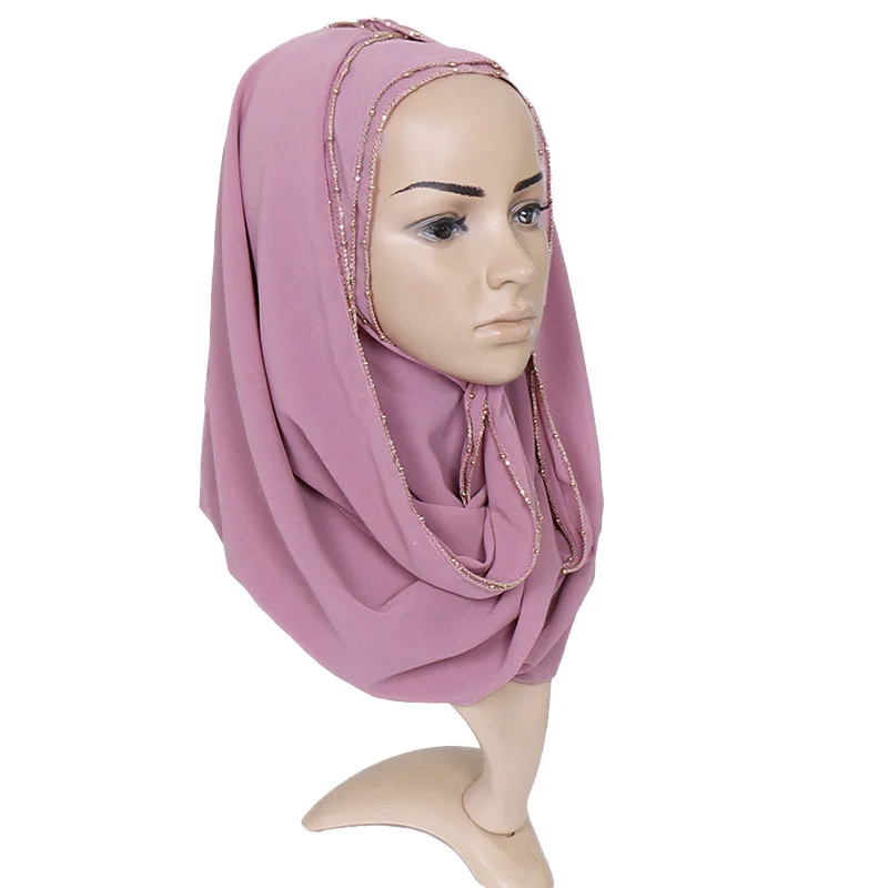 1 шт. простая цепочка с золотыми бусинами пузырьковый шифоновый мгновенный хиджаб шарф женская накидка шали мусульманский головной убор мода макси исламский Sjaal