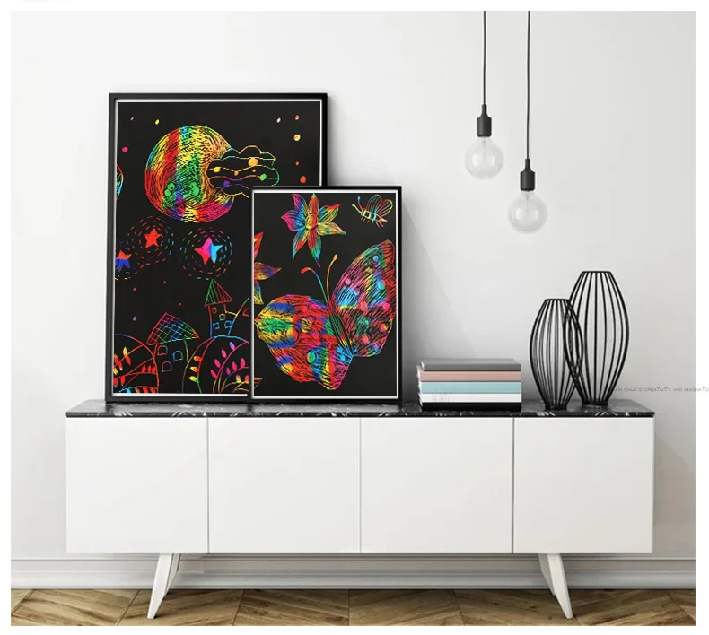 Papel com Graffiti Folhas Faça Você Mesmo Scratch Card Crianças Conjuntos Criativos 32k 16k a4 Arco-íris Riscando Arte Pintura Estêncil Desenho Brinquedo 50 15 criativos 32k 16k a4 arco-íris riscando arte