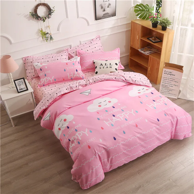 

Pink Cartoon Cloud Pattern Home Textile Series Bed Linens 4Pcs Bedding Sets Bed Set Duvet Cover Bed Sheet Mans Cover Set Soft