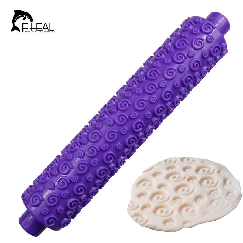 FHEAL 1pc Purple non stick rolling pin textured Fondant Cake Rolling