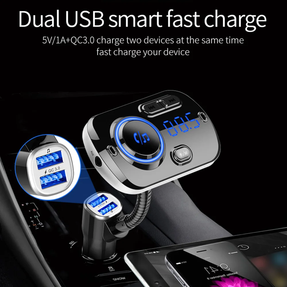 Fm-передатчик модулятор Aux Bluetooth 5,0 Handsfree автомобильный комплект QC3.0 быстрое зарядное устройство двойной USB Поддержка SiRi TF карта для двух устройств