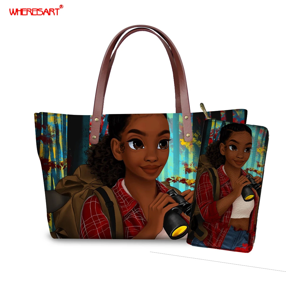 WHEREISART женские ручные сумки набор Африканский большой кошелек 2019 женские сумки с сумочкой Африканка черная волшебная сумка на плечо Bolsa