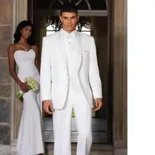 Новые костюмы Прибытие высокое качество шаль лацкан мужские смокинги белые свадебные костюмы для мужчин Slim Fit Женихи мужские костюмы формальные мужские свадебные