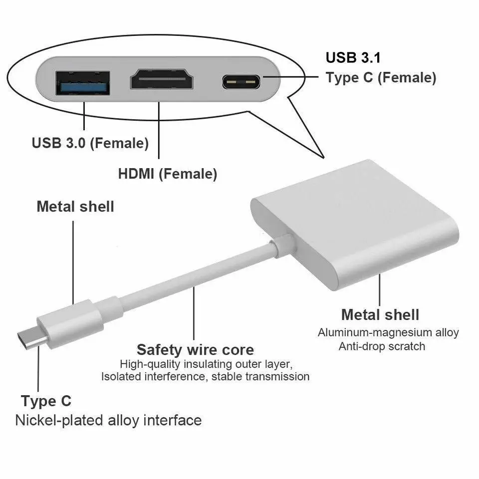 Type C к HDMI USB 3,0 адаптер для зарядки конвертер USB-C 3,1 концентратор адаптер для Mac Air Pro huawei Mate10 samsung S8 S9 S10 Plus