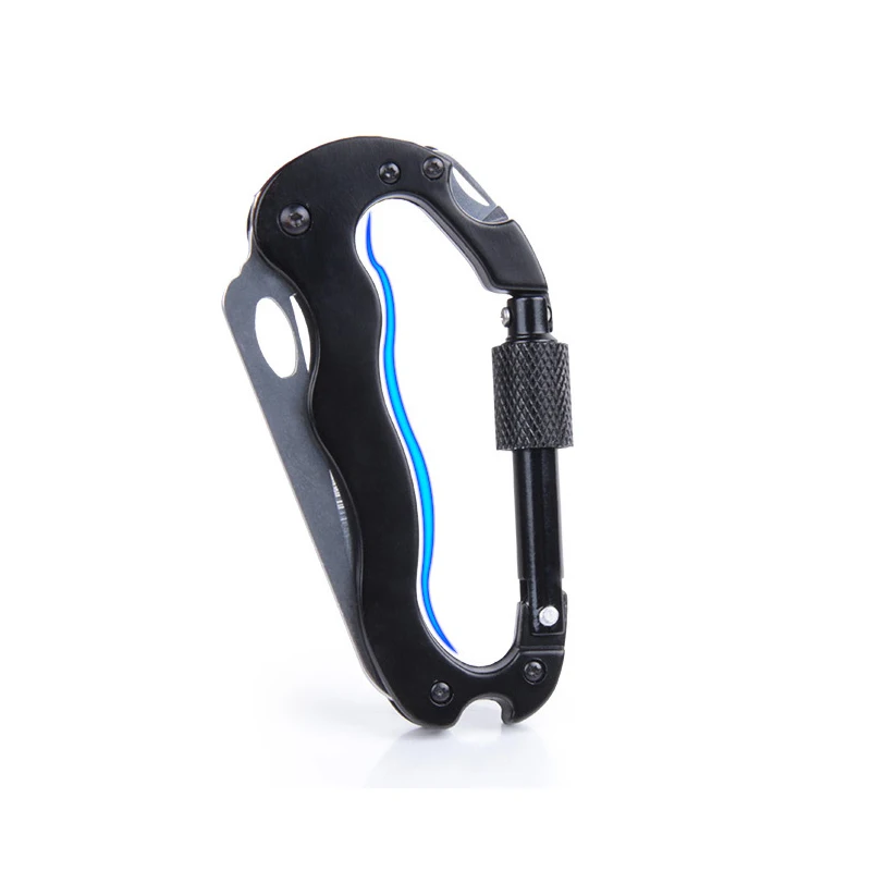 

Outdoor Camping Multi Function Carabiner Hammock Safety Buckle Portable Folding Knife Keychain Screwdriver Bottle Opener