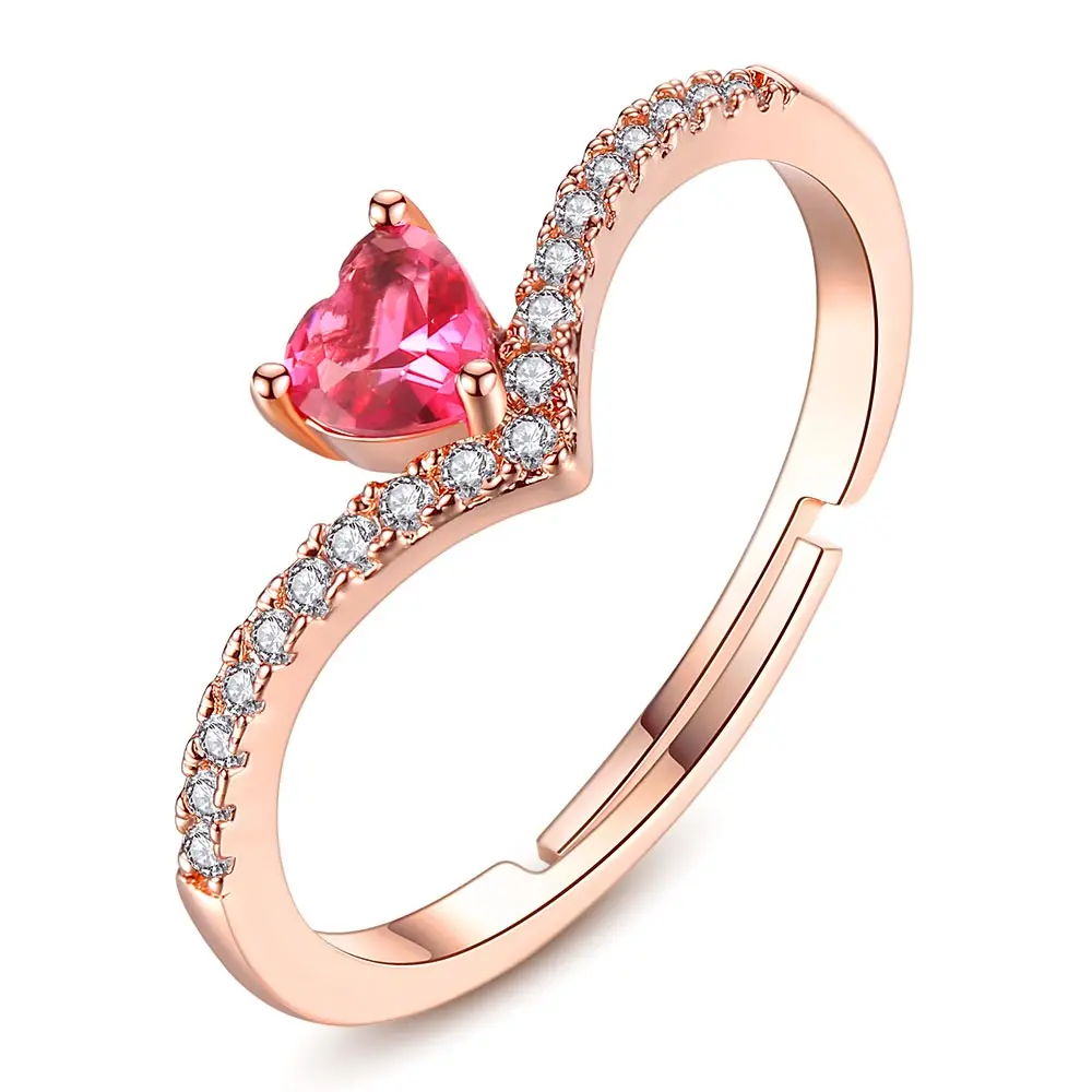

Lovely Wave Pink Garnet CZ Rings Heart Clear Crystals Cluster Adjustable Finger Ring Finger Ring For Women Party Jewelry
