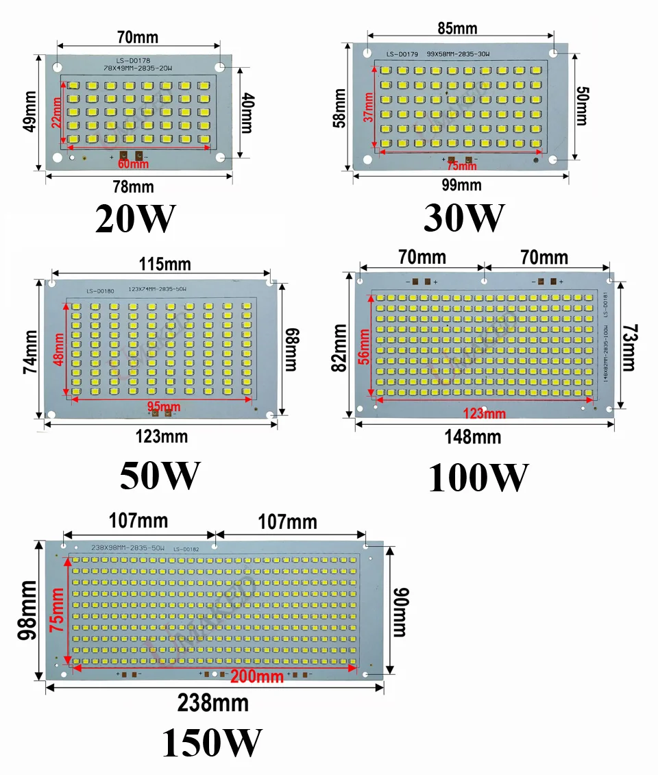 20 Вт 78x49 мм 100% полномощный Светодиодный прожектор SMD2835 светодиодный PCB 2000лм
