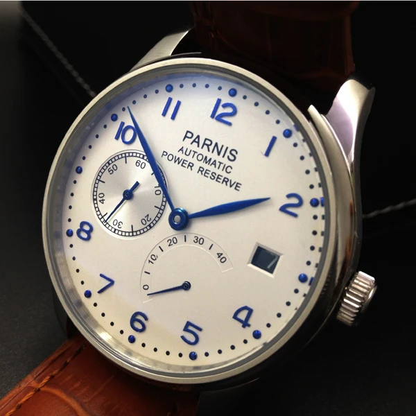 43mm parnis Seagull Watches Automatic Power Reserve Men Watch Blue Watch Hand Silver Case Wristwatch