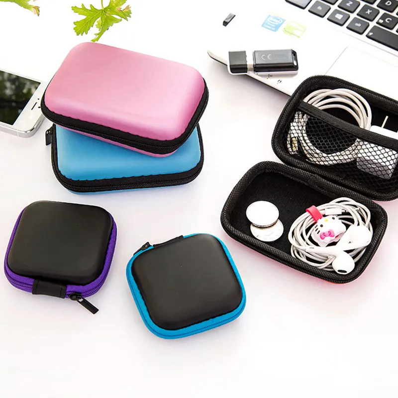 

Earpiece Zipper Hard Headphone Case Portable Earbuds Pouch box EVA Leather Earphone Storage Bag Protective USB Cable Organizer
