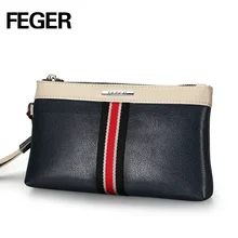 FEGER PU Handy Zipper Purse Man Wristlet Card Holder Phone Bag Faux Leather Men Clutch Bag Siimple Zipper Wallet
