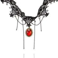 Women’s Black Lace Dangle Link Chain Bead Flower Chokers Necklace bisuteria boho joyeria Gift Jewelry