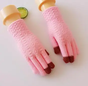 

Women's Winter Yarn Knitted Touch Screen Driving Gloves Girls Thicken Thermal Warm Imitation Cashmere Glove R733