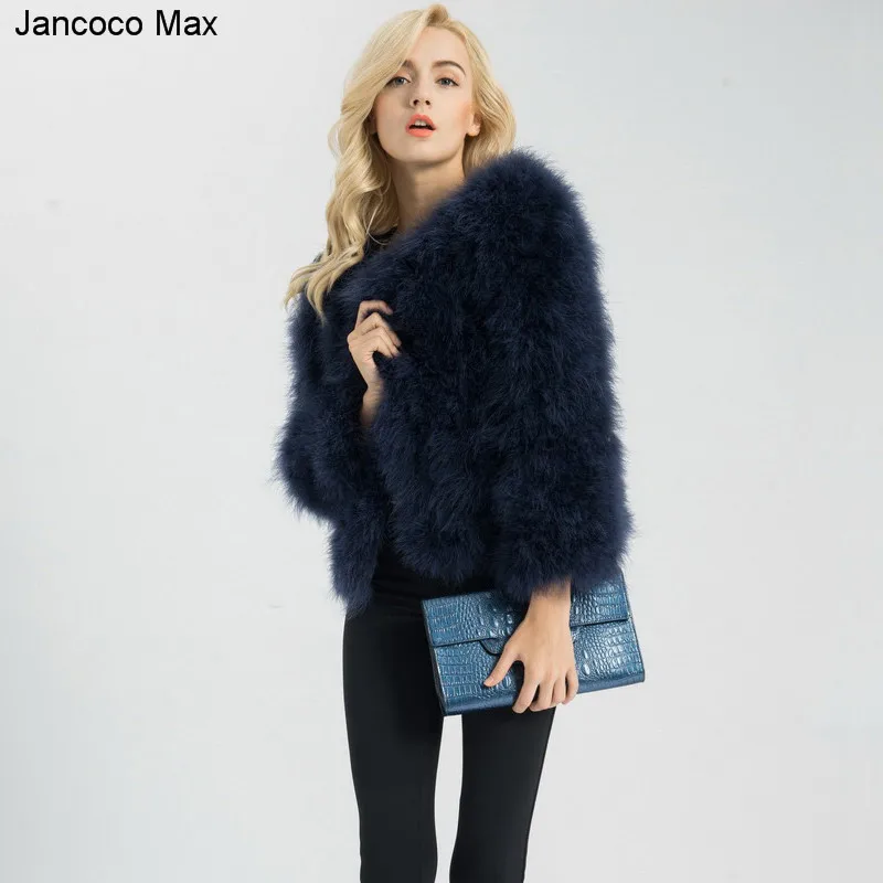 Jancoco Max S1002 Women 2018 Real Fur Coat Genuine Ostrich Feather Fur Winter Jacket Retail / Wholesale Top Quality