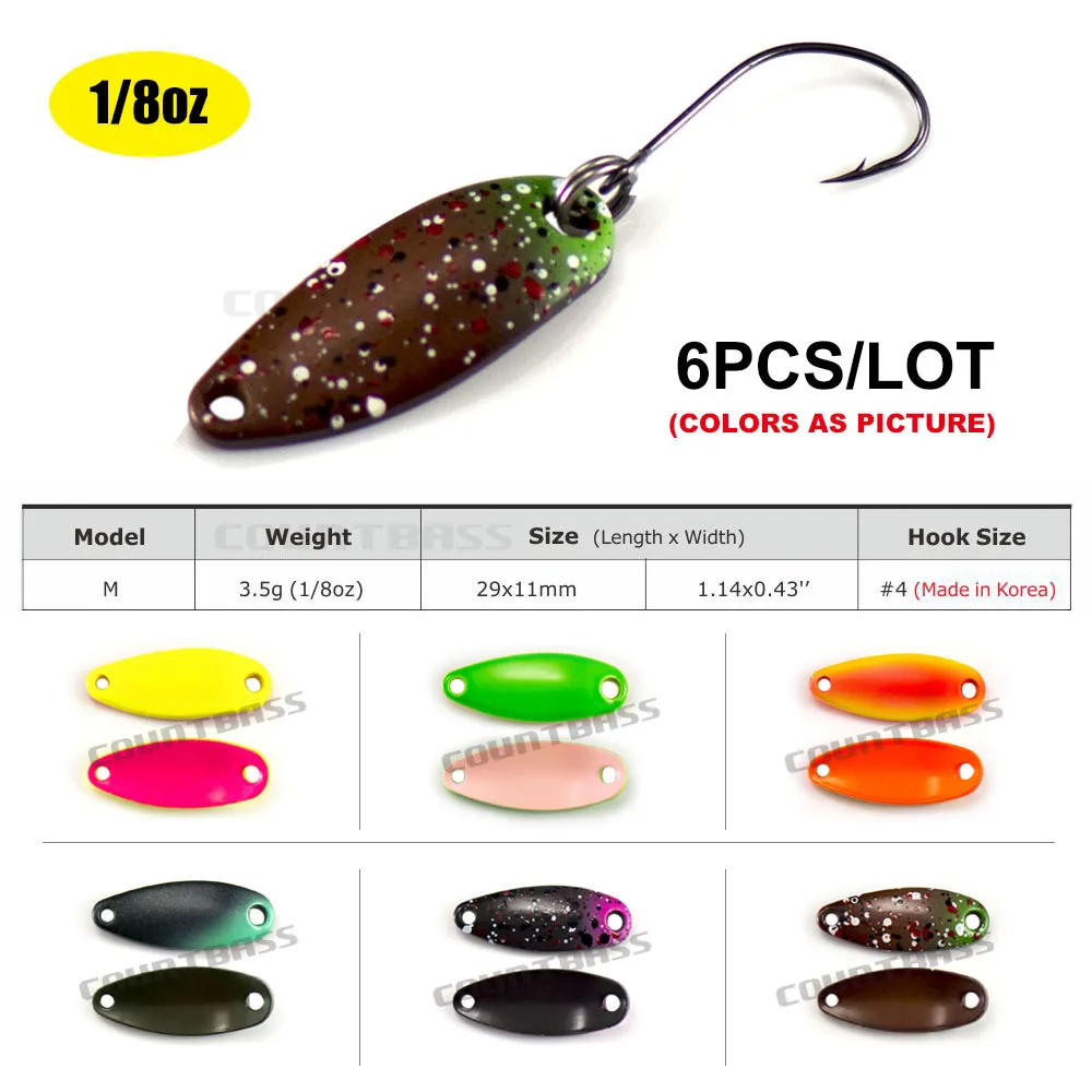 6pcs Countbass Micro Fishing Spoon With Korean Single Hook, Size 3/32oz  1/8oz Freshwater Trout Salmon Pike Bass Fishing Lures - Fishing Lures -  AliExpress