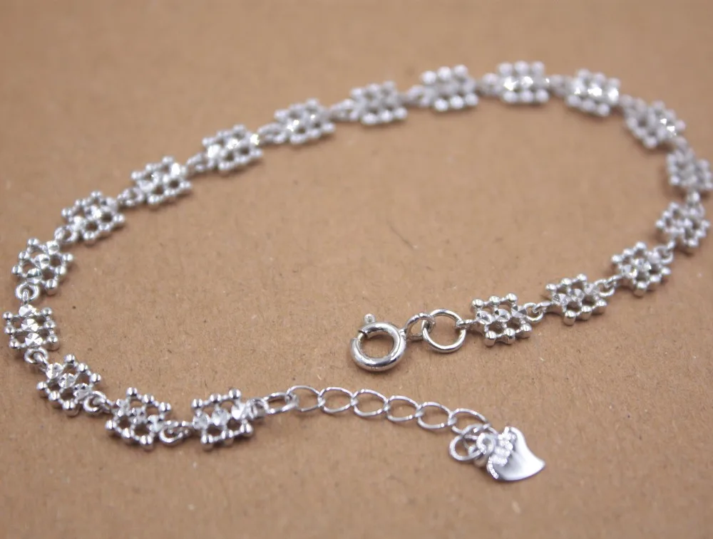 

Pure S925 Sterling Silver Bracelet Women's Small Snowflake Bracelet 7.6"L 5mmW