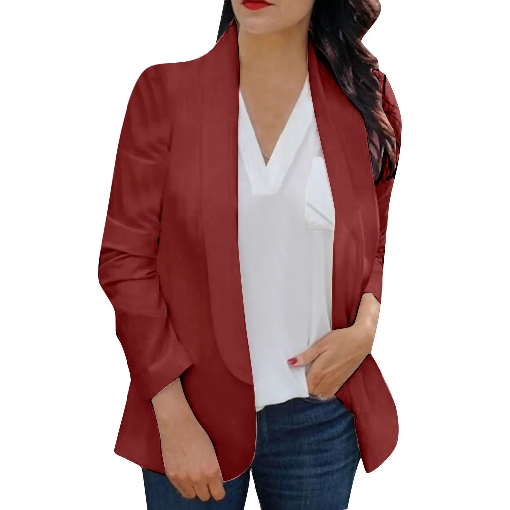 Women Work Office solid Blazer Open Front long sleeves Cardigan Suit plus size ladies tops autumn fashion outwear black white