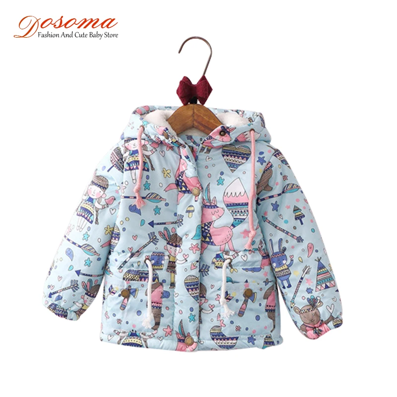 

New Winter Kids Jackets For Girls Coats Graffiti Parkas Hooded Baby Girl Warm Outerwear Cartoon Animal Children's Fashion Jacket