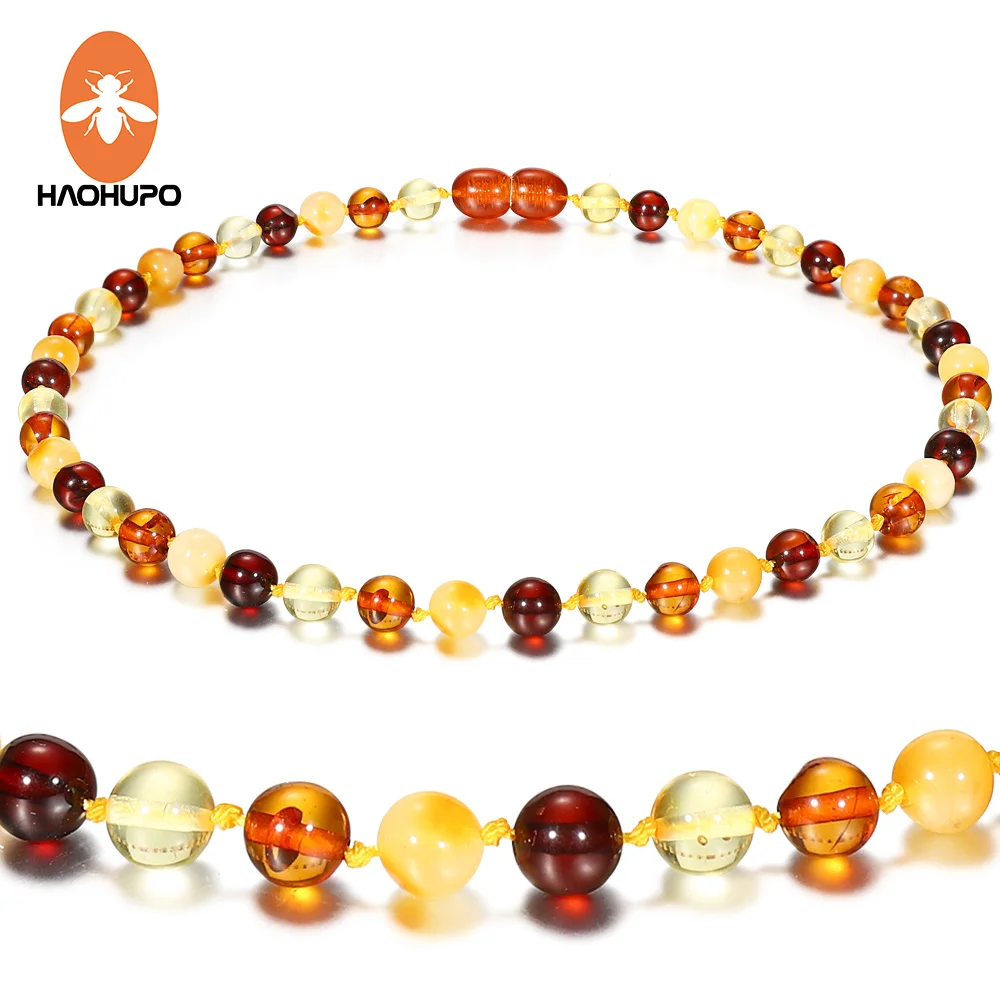Haohupo 5 Colors Classic Polished Amber Necklace For Baby Gifts Top Quality Handmade Baltic Natural Jewelry huismerk kopen in de aanbieding
