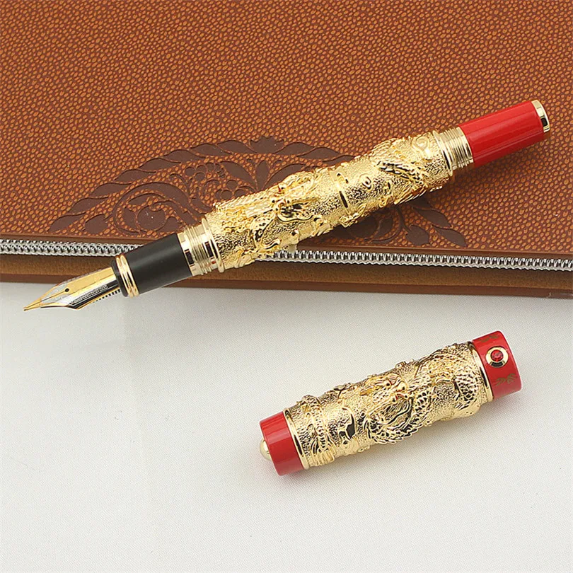 НОВЫЙ JINHAO серый и красный Перьевая ручка Перо с широким основанием два дракона