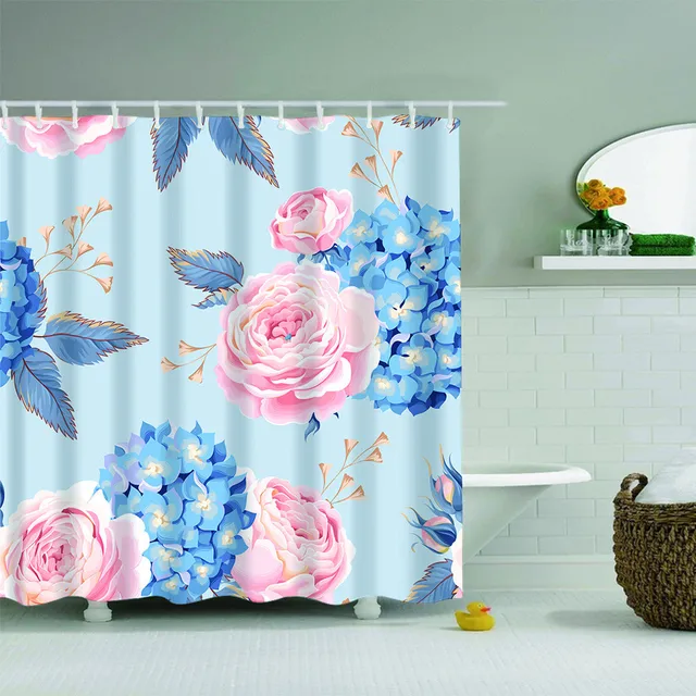 Ouneed Shower Curtains Flowers Printing Waterproof Cute Bath