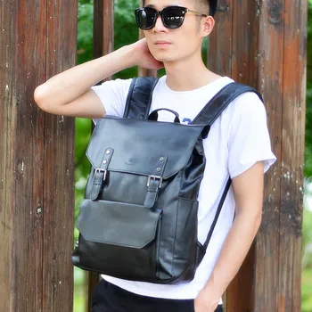 

032518 new hot high quality man vintage travel PU leather backpack student school bag