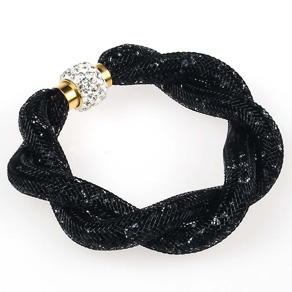 

Miasol Crystal bracelet/bangle with pave crystal magnetic clasp,crystal sparkling dust weave hollow punk bracelet christmas gift