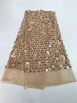 

2018 gold color African French Lace Fabric High Quality African Tulle Lace Fabric with glitter sequins lace fabric for dresses