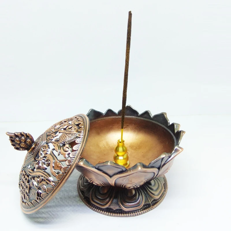 

T Big Size Bronze Incense Burner Multifunction Home Decor Copper Cone Lotus Incense Base Gourd Coil Stick Incense Holders Gifts