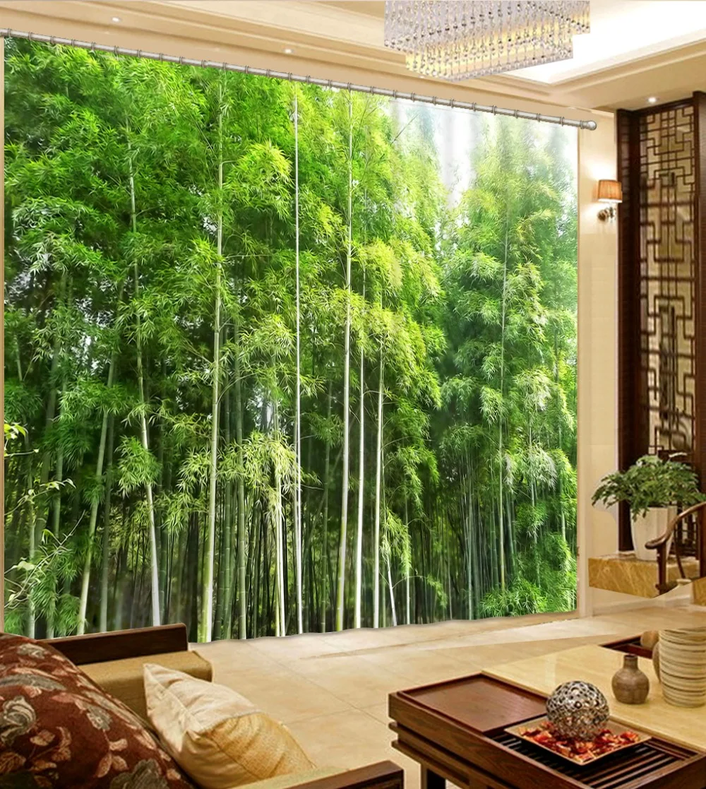 3D Curtain 2 Panels Set Readymade Pandas Bamboo Scenic Forest Nature Cute 018 