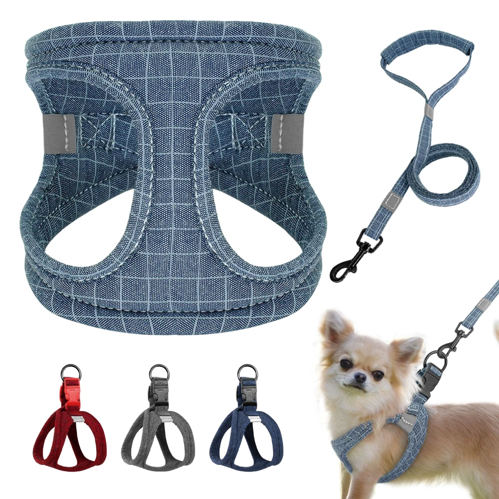 

Durable Reflective Dog Harness Vest and Leash Set Cotton Comfortable Dog Harness and Leads for Small Medium Large Dogs S M L