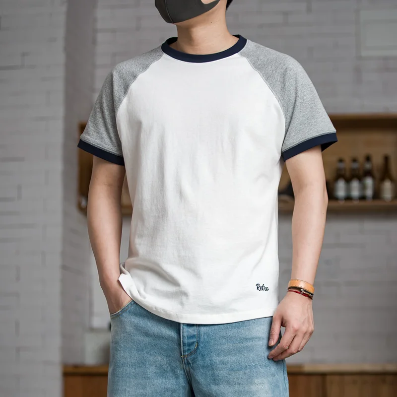 

MADEN Men’s Casual Short Sleeve Baseball T Shirt Raglan Jersey Cotton Tee White Grey