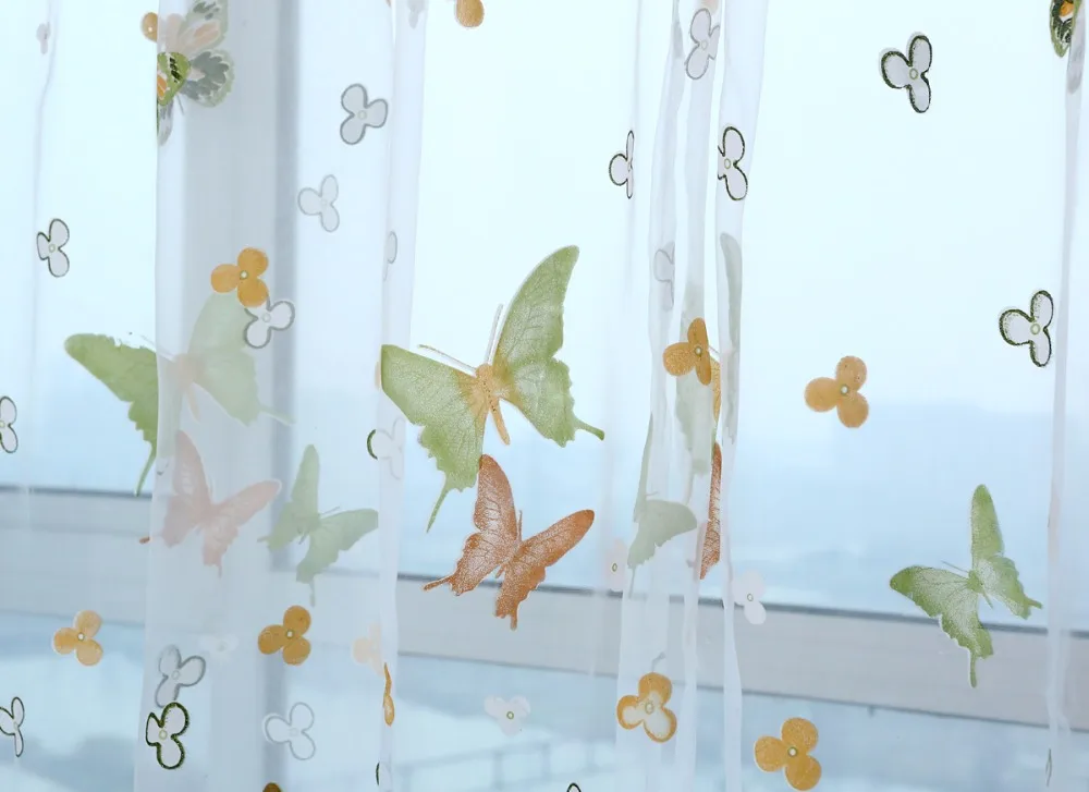 Цветные дешевые шторы, распродажа, Шторы "Бабочки", прозрачные тюлевые шторы с бабочками, детская комната, cortina persiana P174B