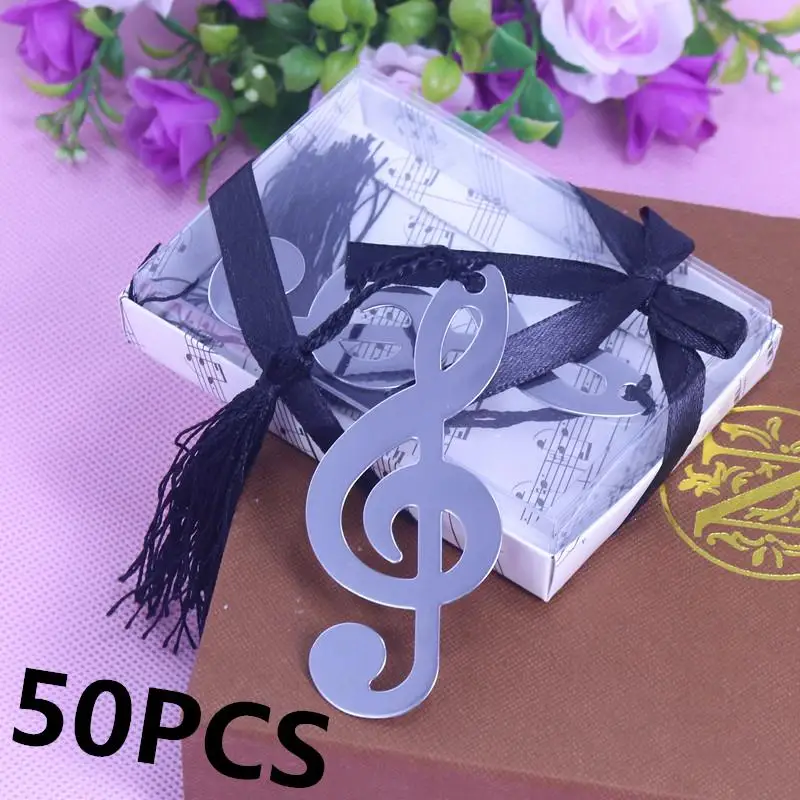 

50pcs Silver Music Note Bookmark wedding Favors Birthday Gifts Baby Shower Christening Birthday Gift Favour For Guests souvenir