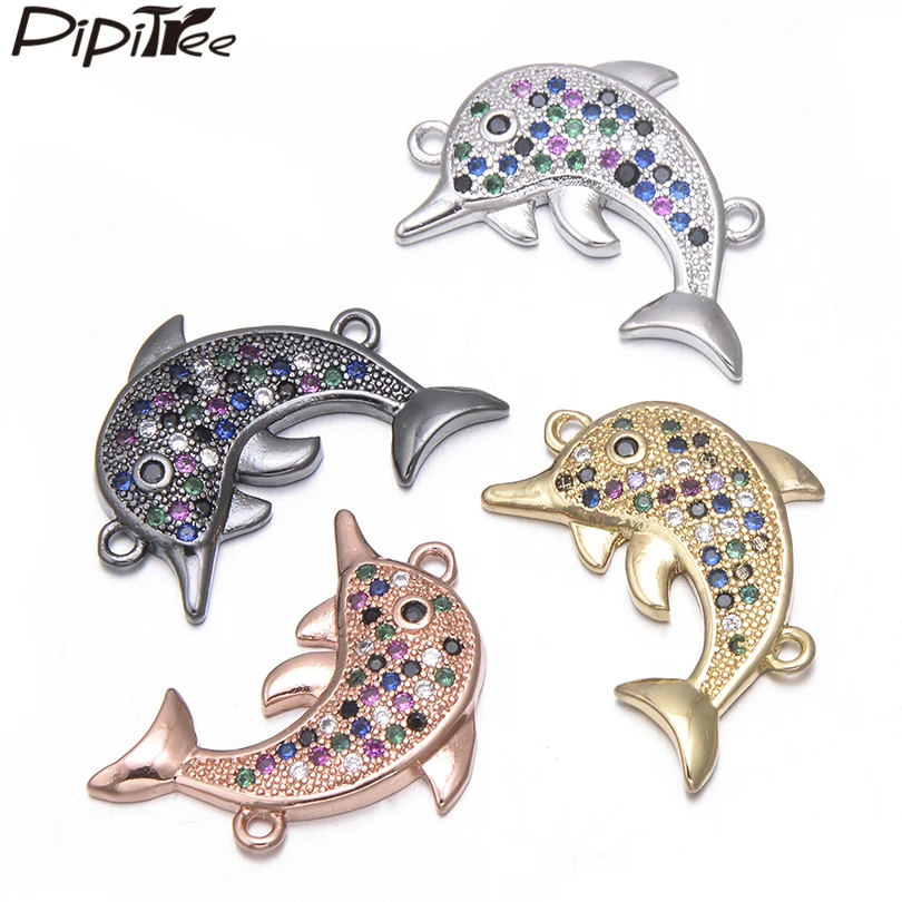

Pipitree Cute Animal Dolphin Charms for Jewelry Making Pave CZ Zircon Copper Charm Beads fit Bracelets Necklaces DIY Accessories