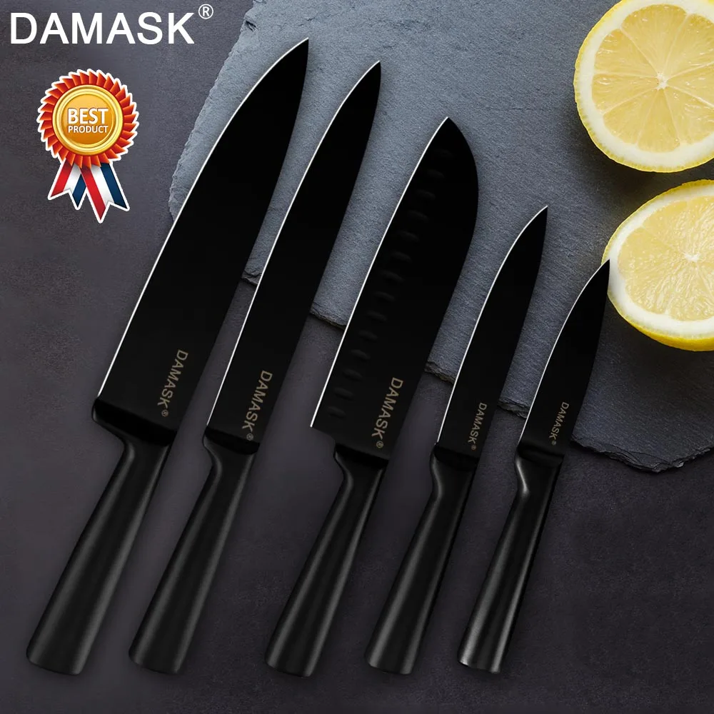 Дамасский японский набор кухонных ножей, нож шеф-повара, острый нож Santoku, нож для нарезки хлеба, инструменты для очистки овощей, кухонные инструменты - Цвет: B 5 PCS