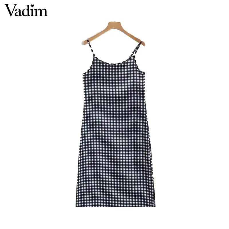 

Vadim women sexy sleeveless plaid spaghetti strap dress one piece backless lady fashion streetwear dresses vestidos mujer QZ3474
