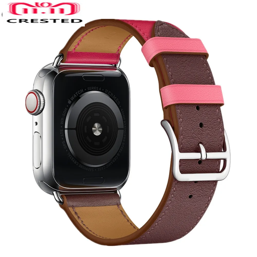 

CRESTED single tour Leather strap For Apple Watch band 4 44mm 40mm bracelet iwatch series 3/2/1 42mm 38mm Wrist bracelet belt