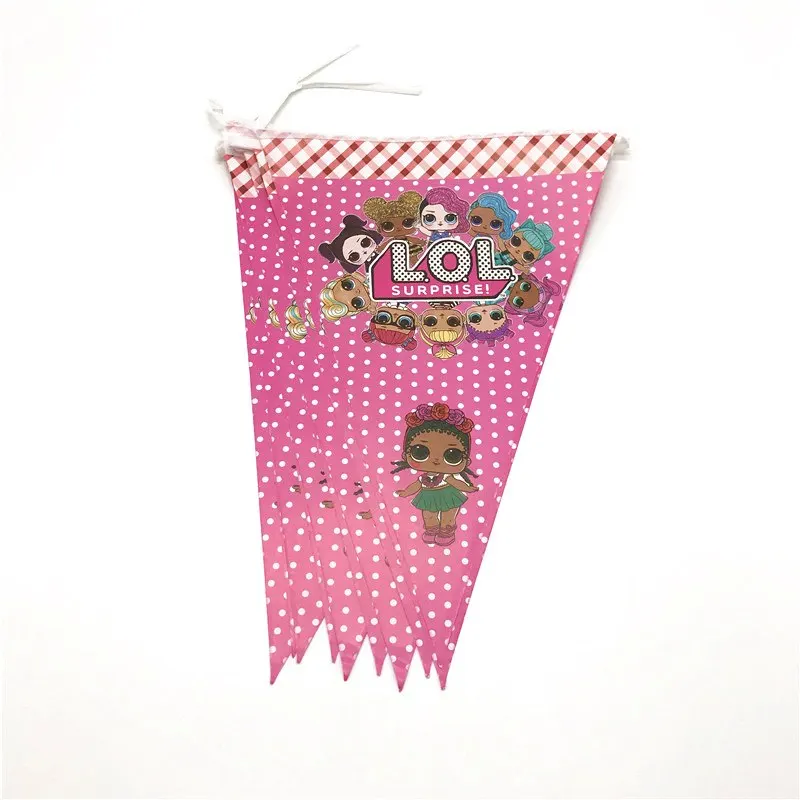 

Surprise Doll Theme Baby Birthday Party Cartoon Disposable Banners Party Flags Child kids Girl Boys Birthday Party Flag Supplies