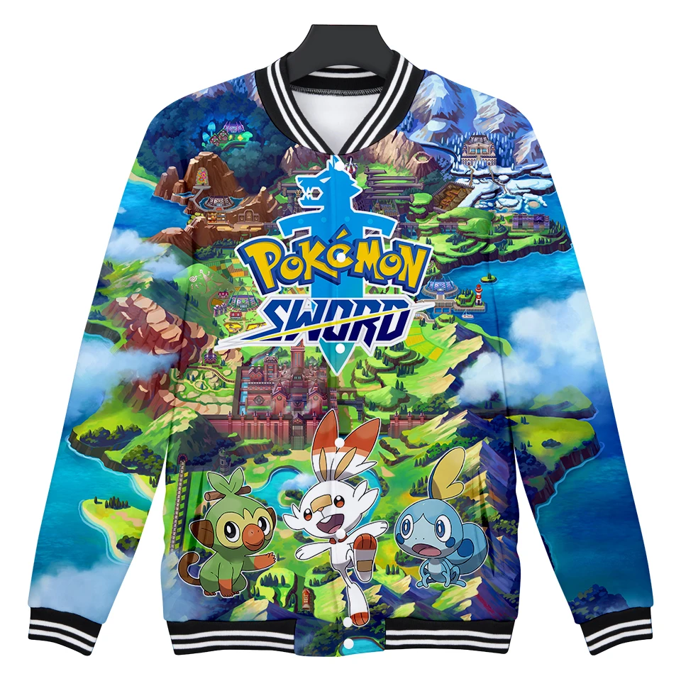 Autumn Winter Pokemon Sword And Shield 3D Baseball Jacket Men Women Casual Harajuku Hip Hop Anime Cartoon Pokemon Go Hoodies