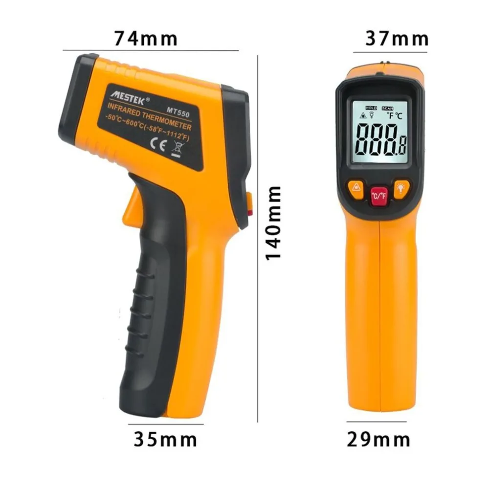 MESTEK MT550 ручной Бесконтактный цифровой инфракрасный пистолет-термометр ИК-тестер температуры Промышленный пирометр-50~ 600C