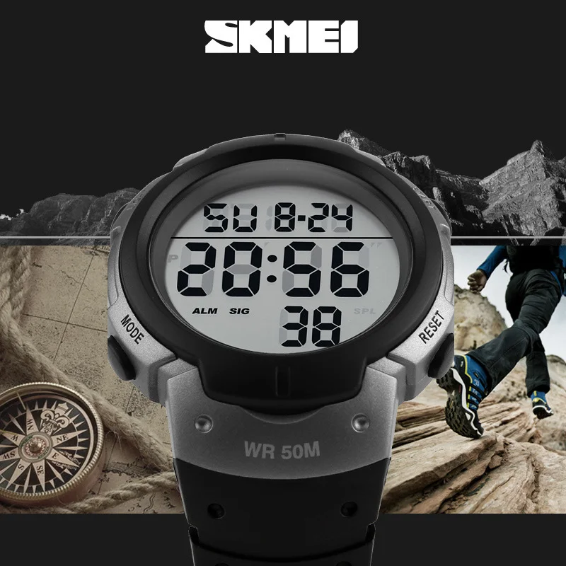 50 м водонепроницаемые мужские спортивные часы Skmei цифровой светодиодный подсветка военные часы модные повседневные электронные наручные часы распродажа