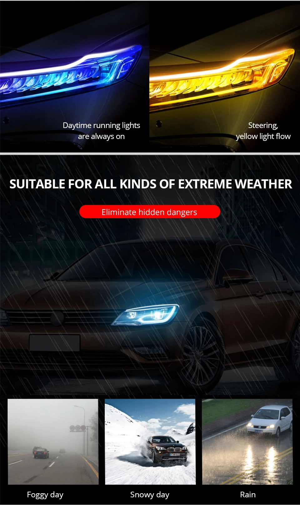 Car Atmosphere Light Strip LED Colorful Decorative Lights DC 12V24V 30CM 45CM Flexible External Turning Ambient Light for Car (9)
