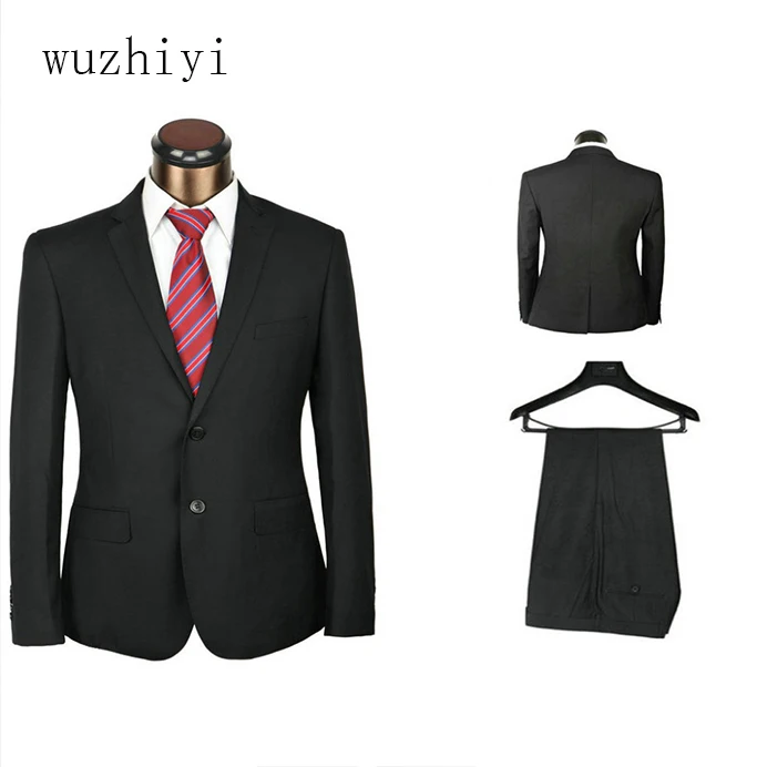 

wuzhiyi men suit ternos masculino slim fit mens suit Wedding Groom costume mariage homme 2018 Black two piesce Jacket+pants 2018