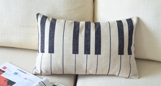Nordic Piano Keyboard Lumbar Cushion Cover Linen Piano Keys Throw