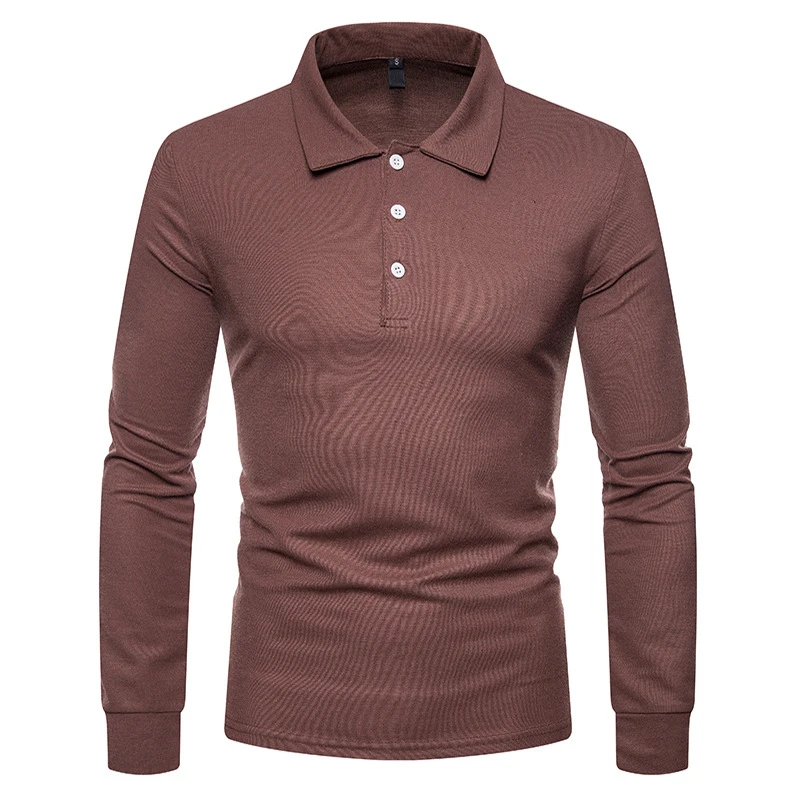 Fashion Solid Color Polo Shirt Men Long Sleeve Turn-down Collar Mens Breathable Polo Shirts Casual Slim Fit Polos Homme Camisa