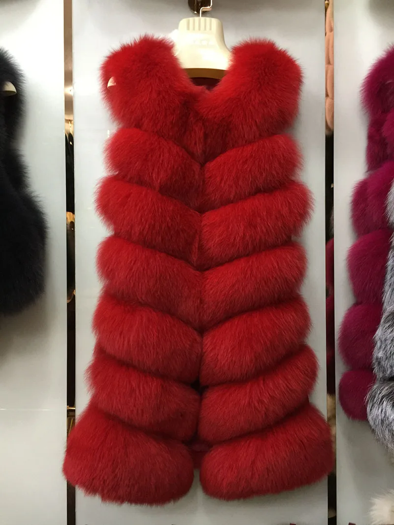 Red Jancoco Max, новинка, натуральный Лисий мех, жилет, высокое качество, женский жилет, зимнее пальто, 7 рядов, толстый теплый жилет S7161 - Цвет: Red